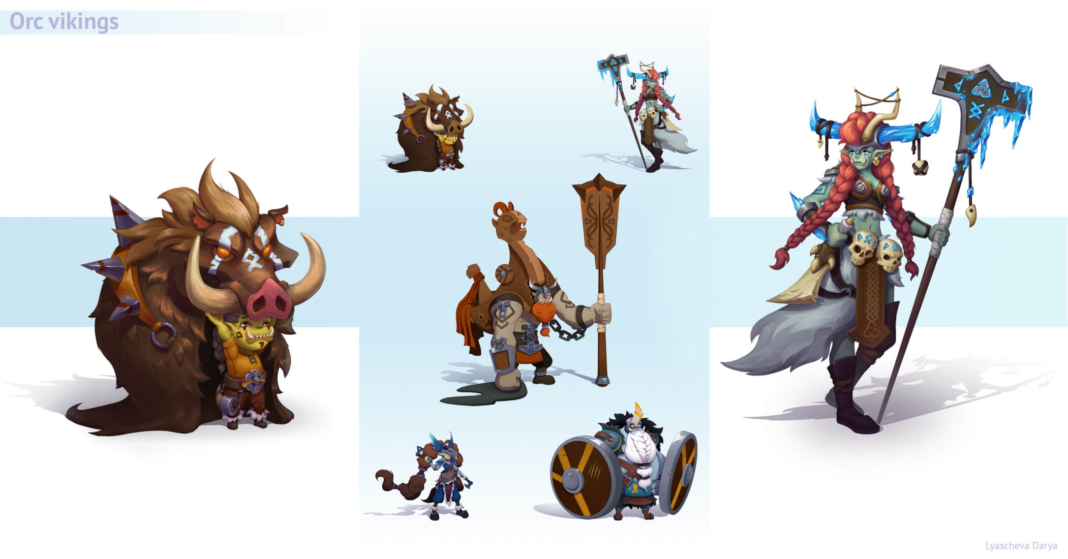 2D Orcs and Vikings Game Characters Concept Art Creation