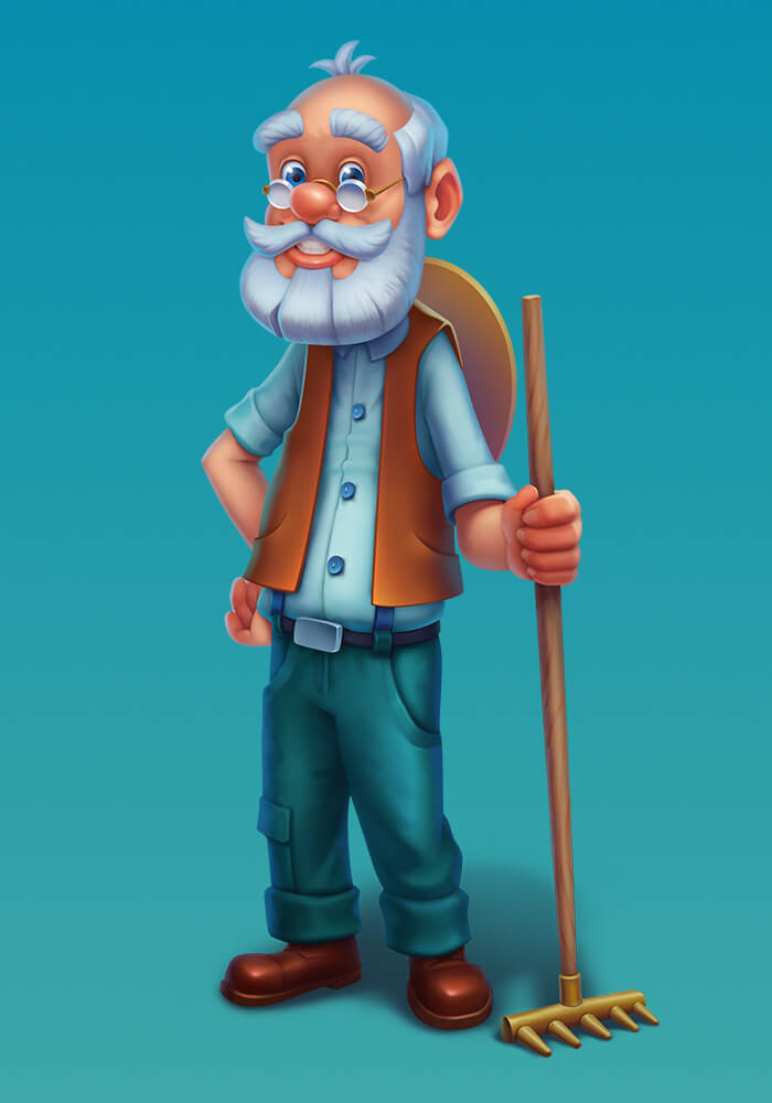 2D Grandfather Game Character Design