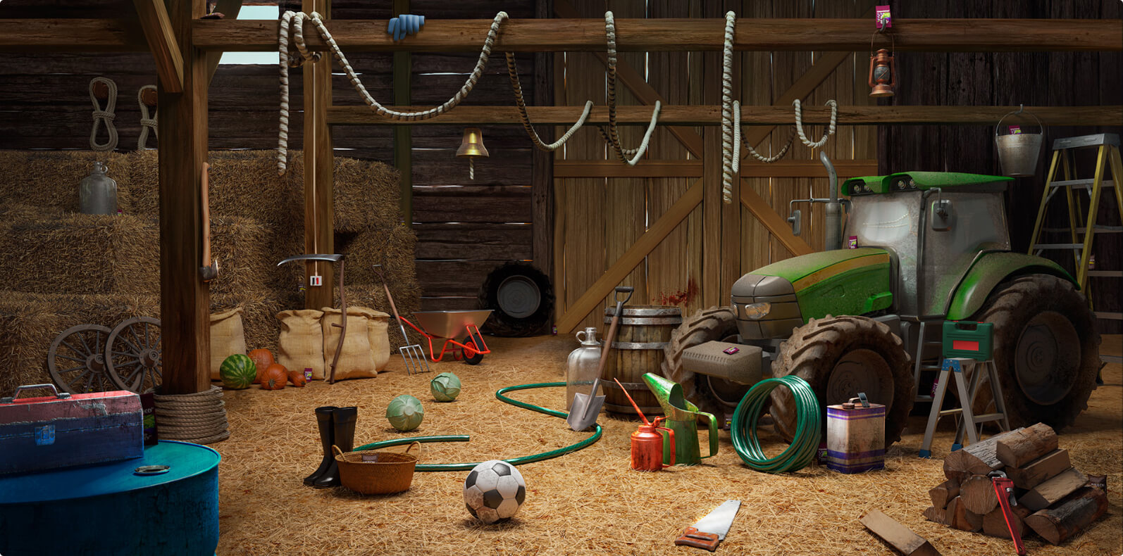 Game interior design, 3d modeling and rendering for a mobile game: Barn and Forge