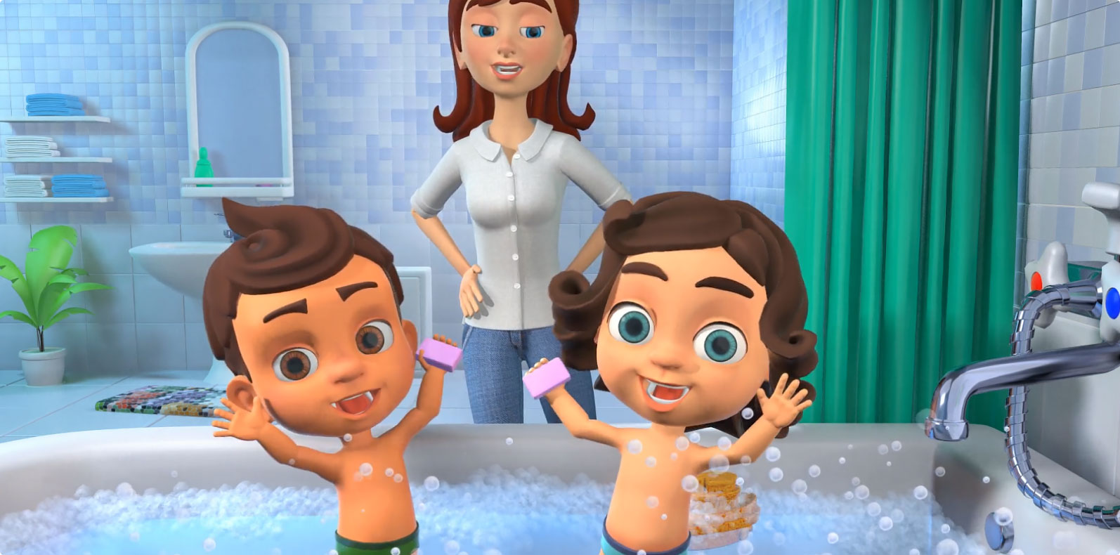 Cartoon video creation: Francis and William Bath Song