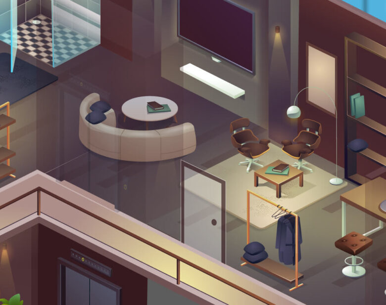 Hidden Hotel: areas, floors, rooms interior and furniture